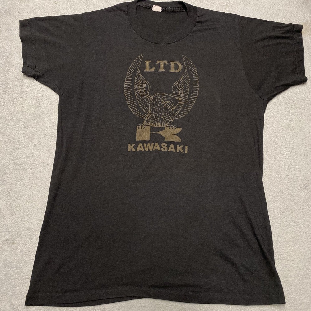 Vintage Kawasaki LTD T Shirt Mens Black Eagle Biker USA 70s 80s Motorcycle Rare